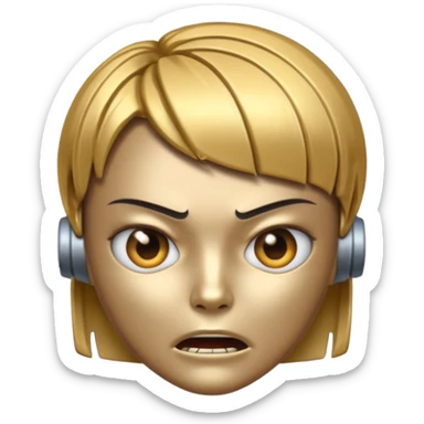 Robot emoji with a "Karen" haircut and angry facial expression sticker