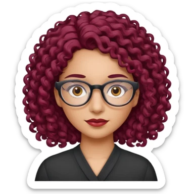 hispanic women with brown eyes and clear glasses and burgundy curly hair sticker