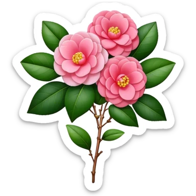 big bouquet Camellia flower, stem, leaf sticker