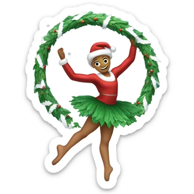 Christmas wreath with arms and legs dances ballet in the snow  sticker