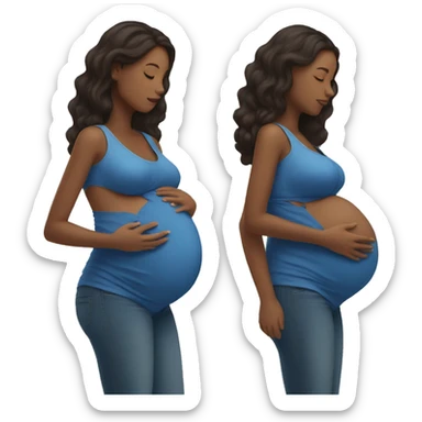 woman pregnant with twins holding her belly sticker