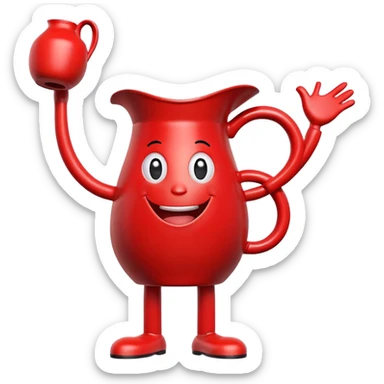 A red pitcher-shaped character with a smiley face, arms and legs, looking excited and happy, saying Oh Yeah! sticker