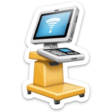 large expensive ultrasound machine that stands on the floor and is tall. sticker