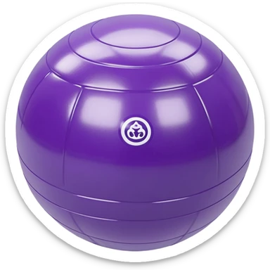 3D render of Yoga Ball made of shiny inflatable vinyl, visible seam lines, air valve, highly reflective plastic texture, pool toy aesthetic. sticker