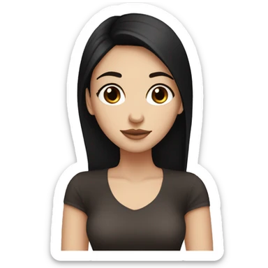 White girl with brown eyes and black hair having coffe sticker
