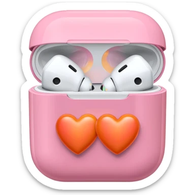 an airpods case filled with two pink and orange hearts instead of headphones sticker