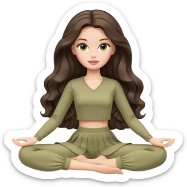 A white Barbie girl with long dark brown wave hair in a pale olive clothes Sitting on the splits sticker