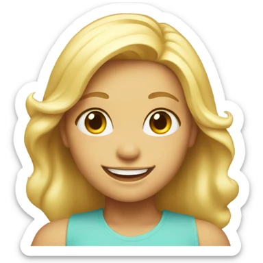 Blonde smiling girl with sunshine face sticker