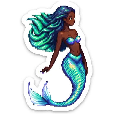 Dark-skinned mermaid with glowing iridescent tail in ocean setting sticker