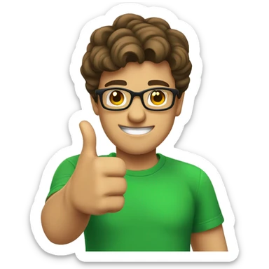 male nerd brown hair thumbs up using green t-shirt sticker