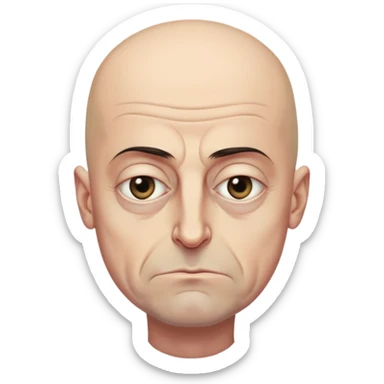 Steven Miller, Trump advisor, bald, grim expression, narrow face, sagging eyelids drooping more on the outside, bottom lip sticking out sticker