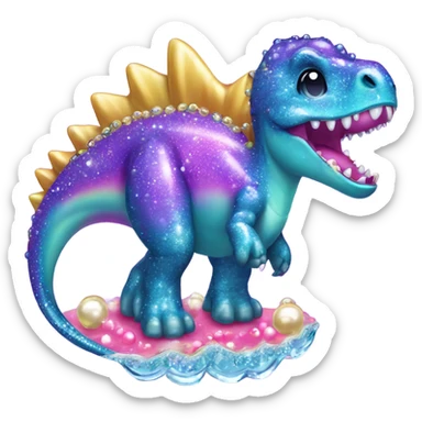 Lisa frank glitter pretty water dinosaur with fins and pearls sticker