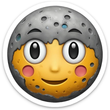 A round, moon-like Mercury emoji, gray with many impact craters and lighter patches across the surface sticker