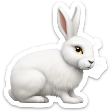 white hare very fluffy with no feet laying down, side view sticker
