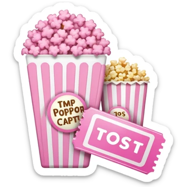 pink popcorn with 2 movie tickets sticker