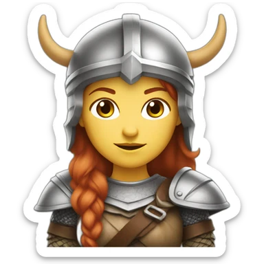 female viking with a reddish beard streaked with white helmet no horns sticker