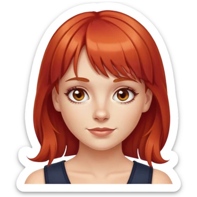 White girl with red hair with bangs, hazel eyes, dimples sticker