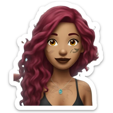 Beautiful tattooed  burgundy long haired woman swimming in a pool sticker