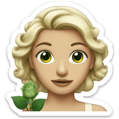 Green eyed woman holding rose sticker