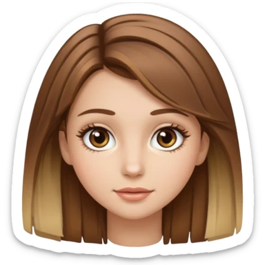 Gör en emoji som är en tjej och den ska ha långt hår hårfärgen ska vara brunt hår med blonda slingor hon ska ha fransar men dom ska se naturliga ut  sticker