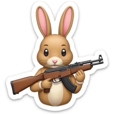 Crea un emoji de un conejo sosteniendo una  Ak47 con pasamontañas enojado negro sticker