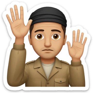 surrenders, depict an Iraqi with a sad face and raised hands sticker