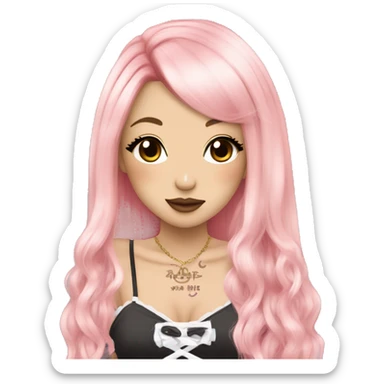 hime gyaru girl, long straight pink and blonde hair, tattoos, dark makeup,  sticker