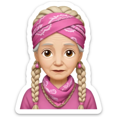 old woman with braids and a pink bandana sticker