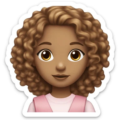 Light brown doll eyes, long brown curly hair, feminine, pink, white girl, angelic, holding school books sticker