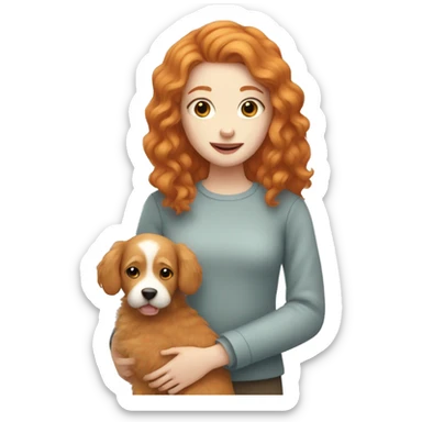 pale ginger girl holding ginger fluffy dog sticker