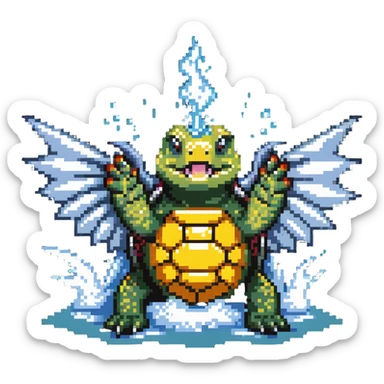 Spiky-shelled turtle with dragon wings, sharp fangs, and dangerous claws, firing a jet of water and steam from its mouth sticker