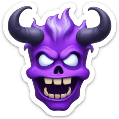purple flaming skull face grinning angry moustache horns monster sticker