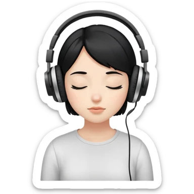 Girl with black hair wearing headphones and her eyes close sticker