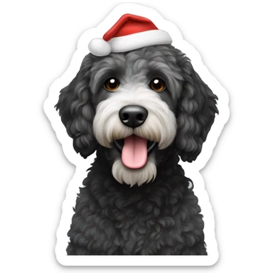 Black and white labradoodle wearing a Santa hat sticker