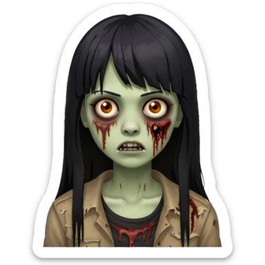 oculos, cabelo preto e longo e com franja reta, mulher e zumbi  sticker