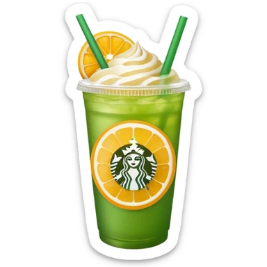 Starbucks summer with green straw, citrus slices, refreshing look, vibrant emoji style sticker