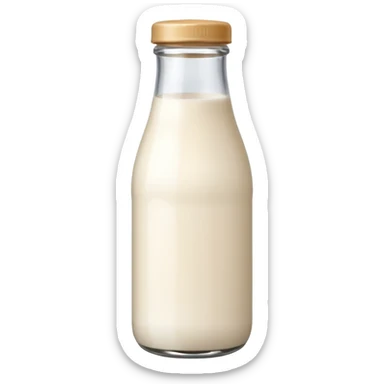 Cute glass milk bottle, white milk, beige cap sticker
