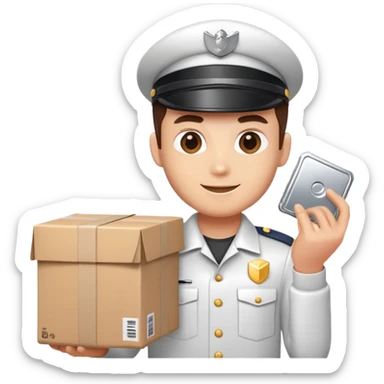Delivery guy holding sealed chrome package  sticker