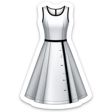 Icon for Fashion Design: a dress pattern with measurements, a ruler, and a pencil. The icon should represent the process of designing clothing with a focus on precision and tailoring. Transparent background. sticker