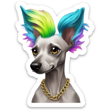 Punk Chinese crested dog neon rainbow hair gold chain punk piercings tattoos punk ear piercings sticker