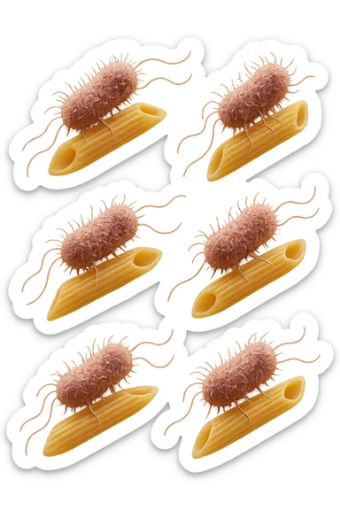 SEI BATTERI intestinALI FLUTTUANO IN ARIA CON PENNE DI PASTA RIGATE, IPERREALISTICO 4K sticker