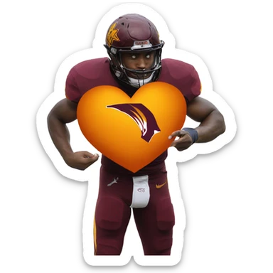 A picture of a beautiful orange heart being held by an Arizona state football player sticker