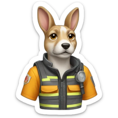 a jackrabbit terrier dog who works as a firefighter and wears a bulletproof vest sticker
