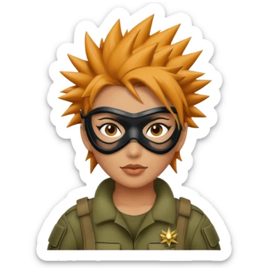 woman soldier with hair style wearing mask sticker