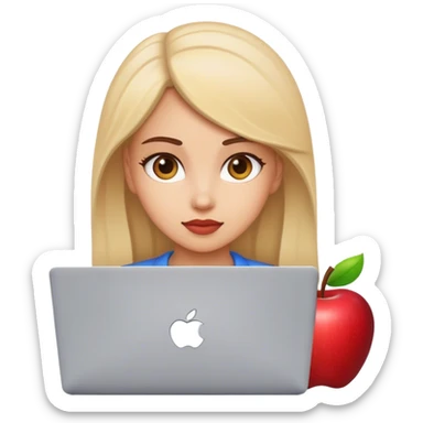 girl developer behind apple laptop sticker