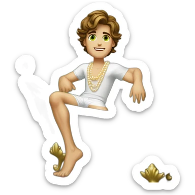Posh-muscle-boy-brown-hair-green-eyes-pearl-necklace-in-golden-bathtub-legs sticker