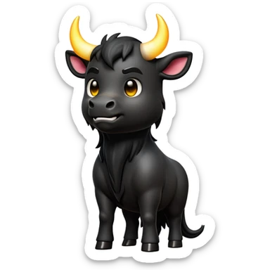 cinematic-[black bull]-realistic-full-body-standing-emoji,-tail-flicking-lazily,-head-tilted-dramatically,-sleek-[black]-fur,-simplified-yet-realistic-focused-features,-highly-detailed,-glowing-with-an-almost-sarcastic-glow sticker