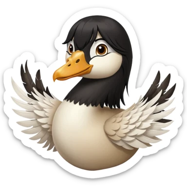 goose with long black hair and swoop bangs sticker
