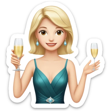 A confident woman in an evening dress raises her champagne glass with a calm, joyful smile. sticker