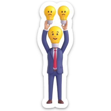 businessman with a lightbulb over his head, 3D emoji style sticker